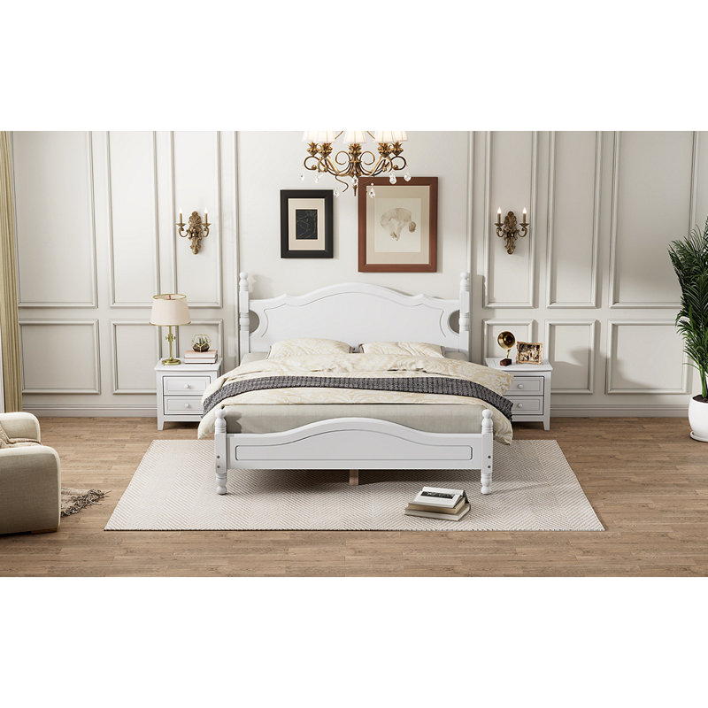 Lit plateforme en bois massif Govea, Lit double, Blanc