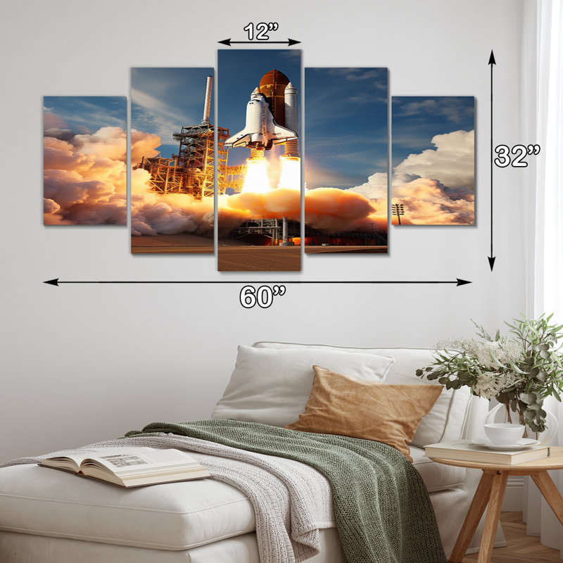 Lancement de la Navette spatiale II - Art mural sur toile, 5 panneaux