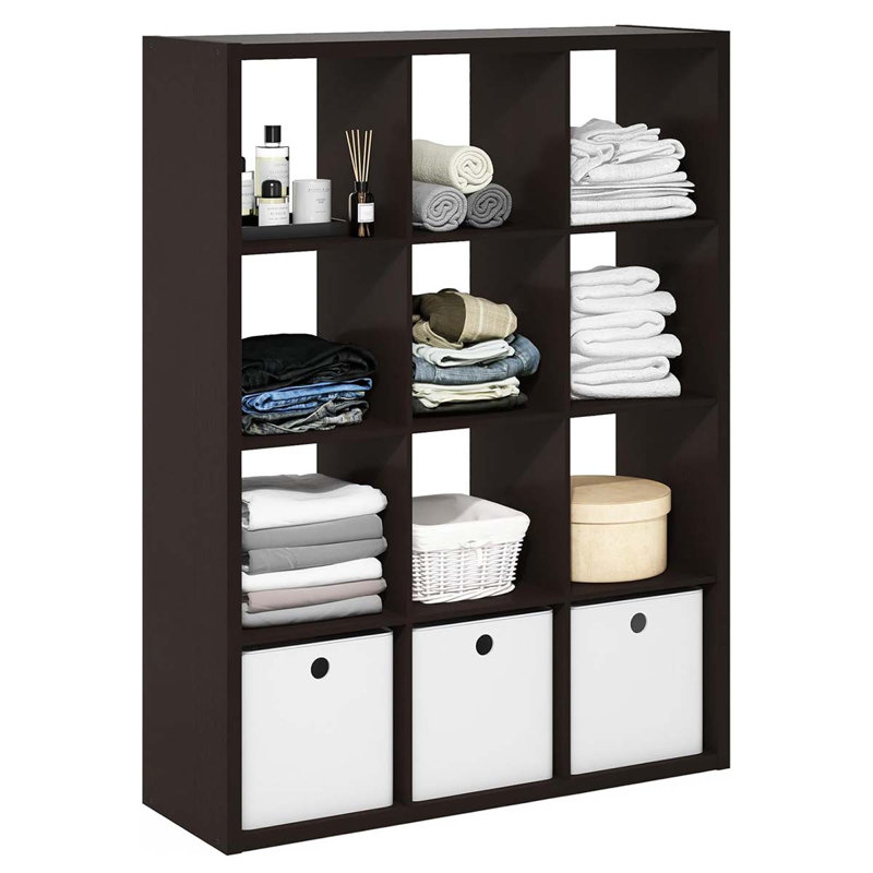Cubicle Open Back Decorative Cube Storage Organizer, 12-Cube, Dark Oak