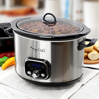 MegaChef 5.6Liter + 2.5 Liter Split Stainless Steel Electric Slow Cooker in SIlver