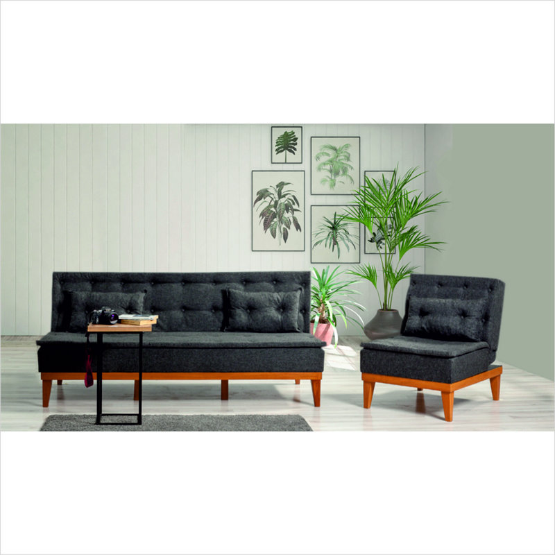 Ensemble de salon inclinable 2 pièces Auer, 100 % lin anthracite