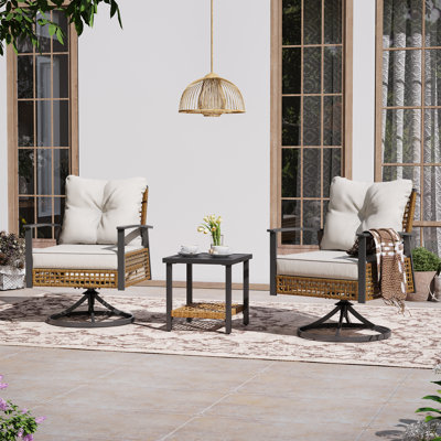 Square 2 - Person Outdoor Swivel Chair with Removable Cushions by Red Barrel Studio