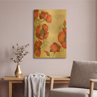 «Mid Century Poppies B» par Jean Plout, art mural en métal doré, 16 po x 24 po