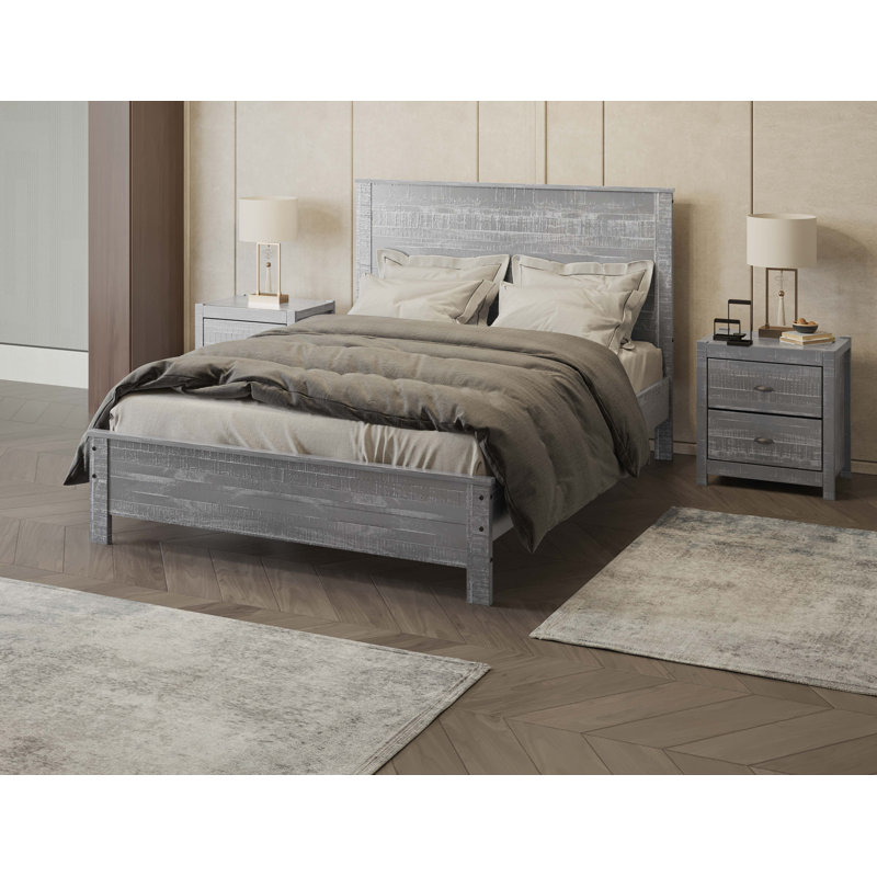 Albany Solid Wood Bed Frame with Headboard, Heavy Duty Modern Rustic Bed Frames, Queen, Gray