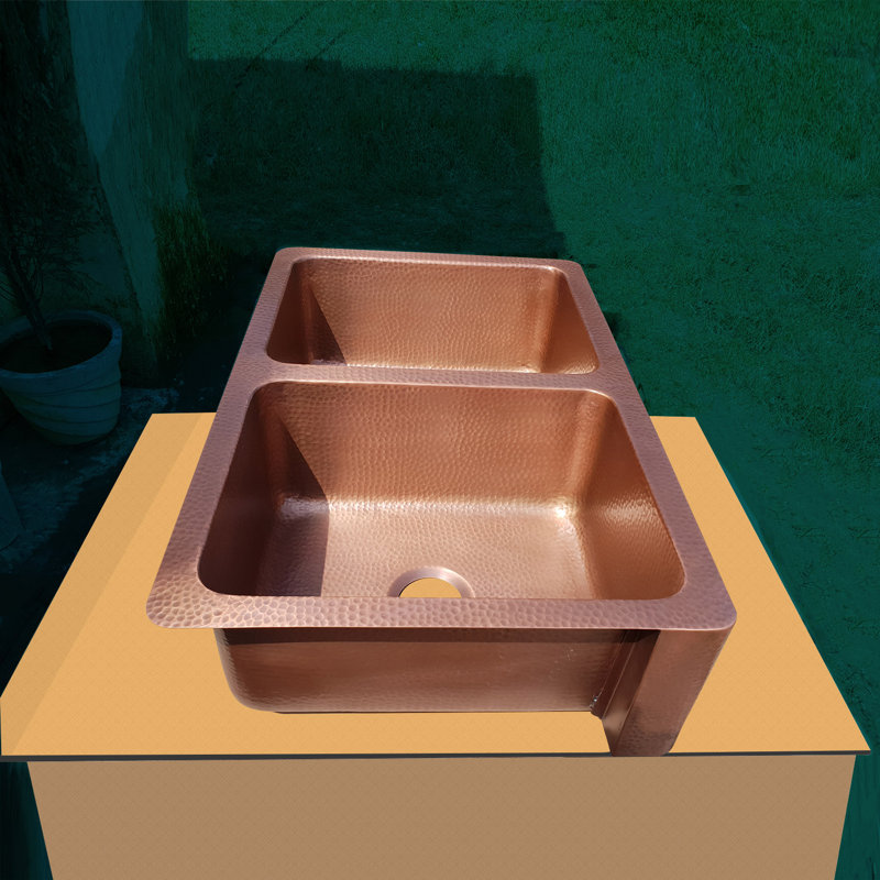 Borough Wharf Landes 550mm W Double Bowl Copper Farmhouse / Apron Kitchen Sink