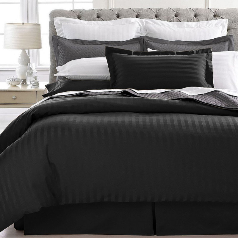 Modern & Contemporary Striped Duvet Cover, Black, King/Cal.King Duvet Cover + 2 Standard Pillowcases