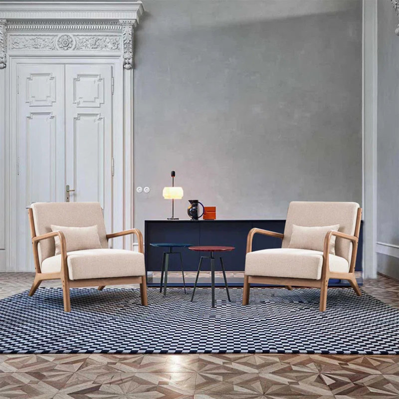66 cm Wide Modern Minimalist Upholstered Solid Wood Accent Armchair with A Supportive Backrest (Set of 2), Beige Linen