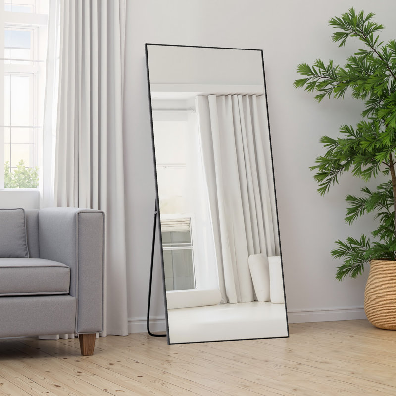 Miroir mural moderne en métal pleine longueur avec support mural, Argent argent, 71 po x 24 po