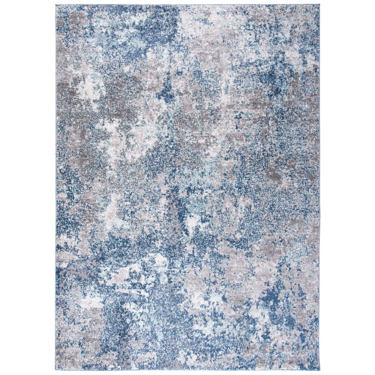 Tapis rond bleu marine / gris à motif abstrait