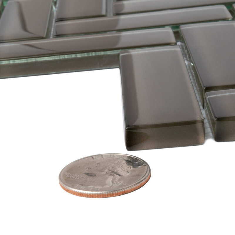11"X 12.6" Herringbone Polished Glass Mosaic Tile, Ash Gray
