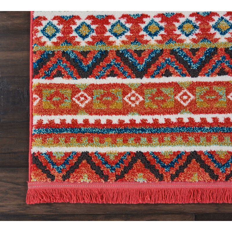 Tapis géométrique tissé à la machine en orange, Tapis de couloir 2 pi 2 po x 7 pi 9 po