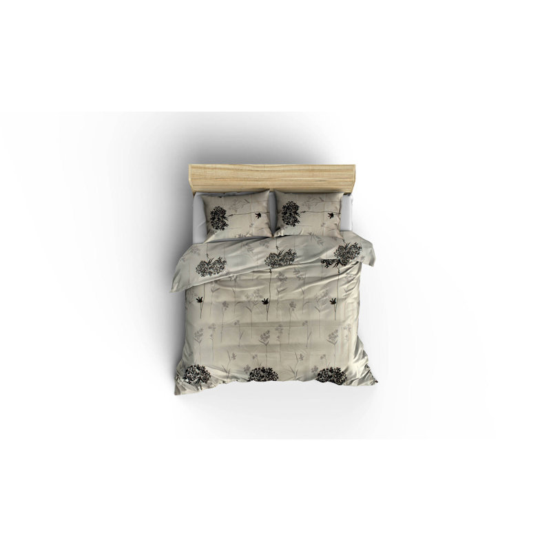 Ensemble de housse de couette 3 pièces en mélange de coton gris / beige / noir Esmarie