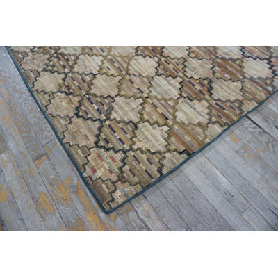 Antique American Earth Tone Color Room Size Folk Art Hooked Rug