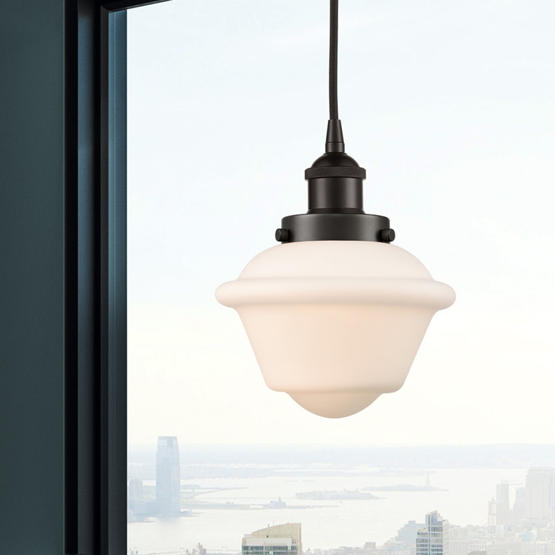 Luminaire suspendu 1 lumière Calliope, Blanc, Bronze huilé