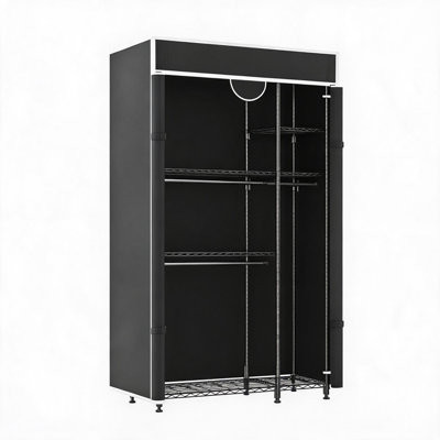 Portant à vêtements robuste avec housse, garde-robe portable pouvant supporter jusqu'à 327 kg, 3 tablettes métalliques réglables et 3 barres de suspension, housse en tissu zippée, organisateur de vêtements autoportant, noir