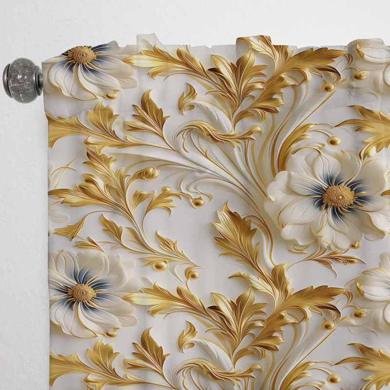 Rideau en velours glamour or et blanc Royal Flower Garden Serenity III - obscurcissant - 1 panneau, L 52 po x L 84 po