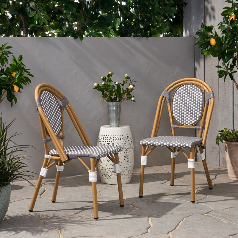 2 chaises bistro French Striped - structure en aluminium, blanc / gris
