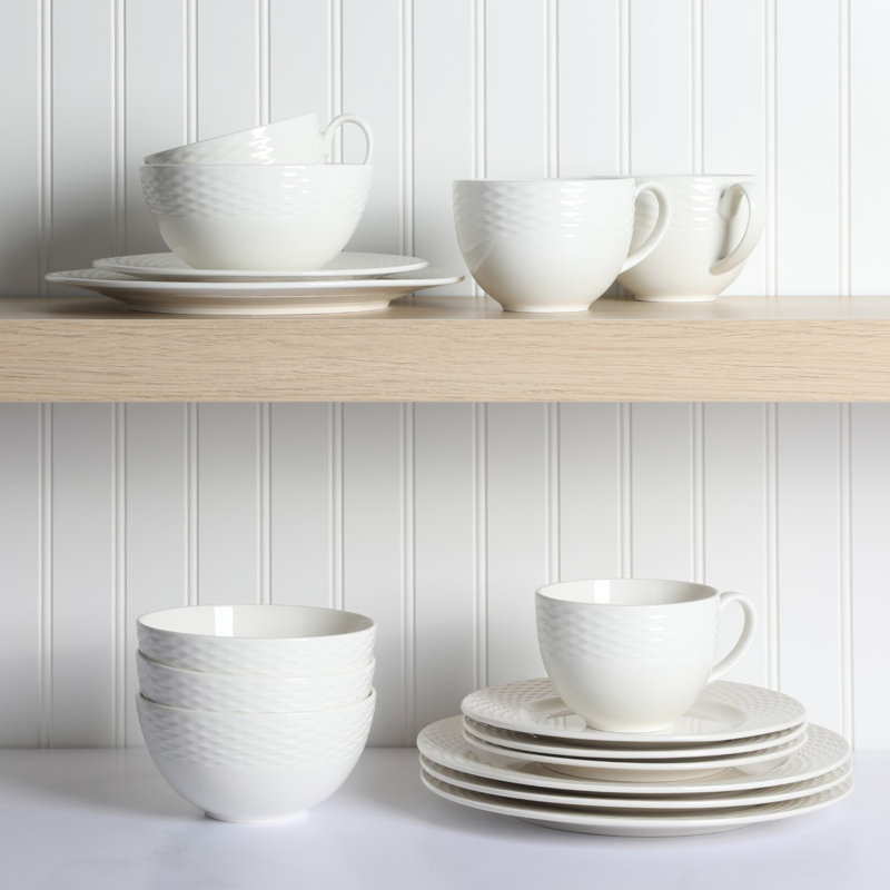 White Porcelain Embossed 16-Piece Dinnerware Set