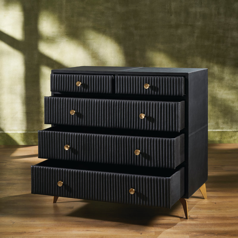 Commode 5 tiroirs Stanford, Noir, noir, noir, noir