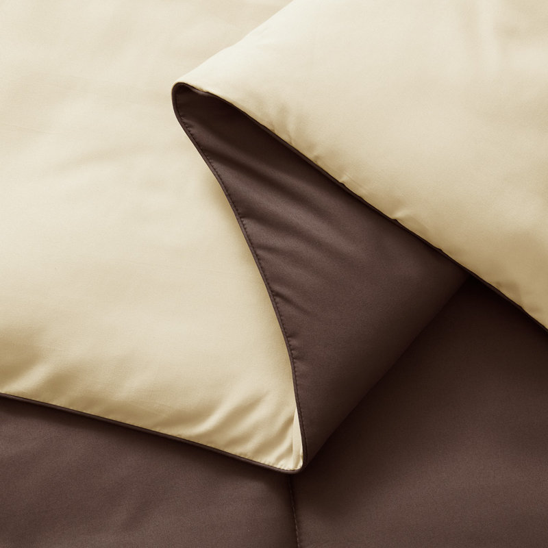 All Season Down Alternative Reversible Comforter Set, Cream/Brown, Queen Comforter + 2 Standard Shams
