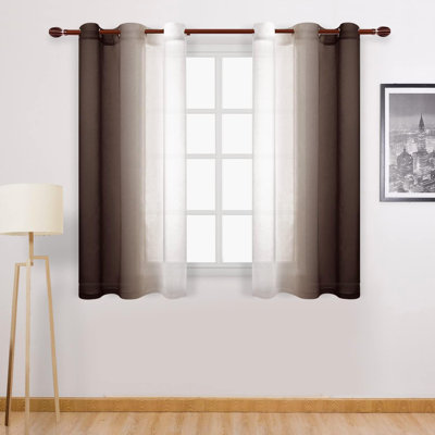 2 Panels Ombre Sheer Curtains Faux Linen Semi Voile Gradient Farmhouse Style Curtains, Grommet Top Window Drape Panels for Bedroom and Living Room