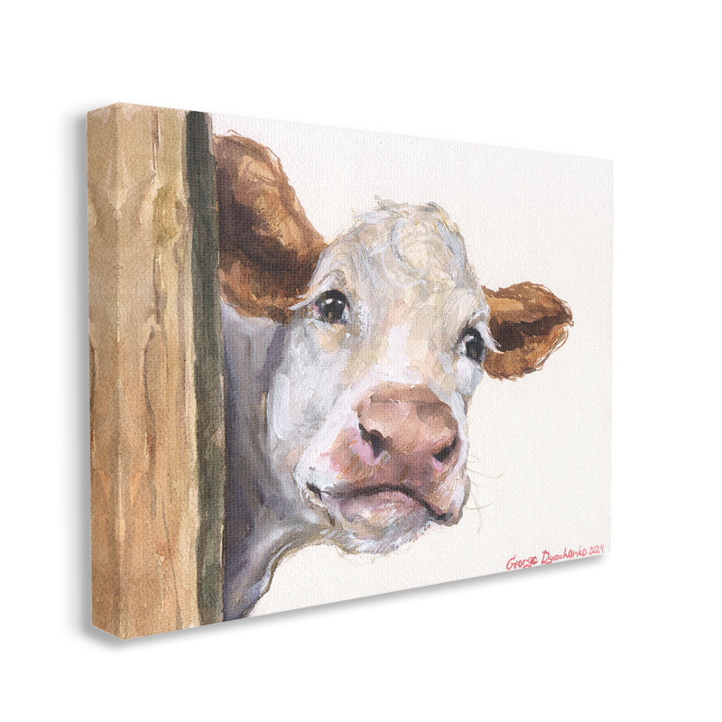 Art mural sur toile Peeking Bétail et clôture par GeorgeDyachenkoArt, H 24 po x l 30 po
