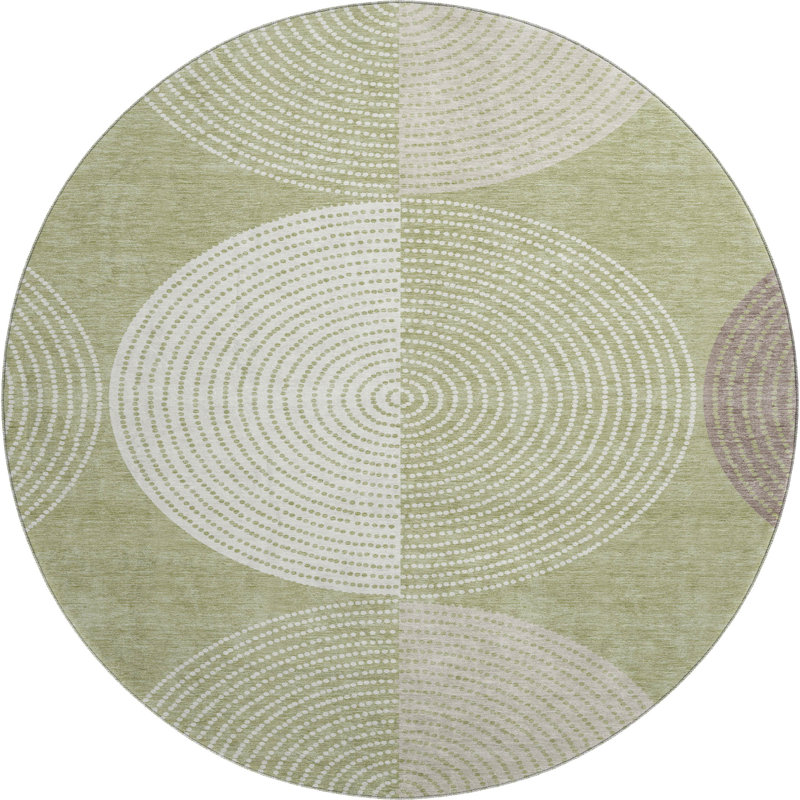 Premium Machine Washable Mayfield AMF2281 Geometric Rug, Aloe, 8' Round