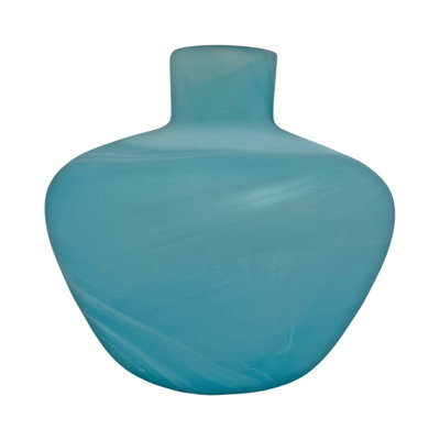 8" Wide Decorative Handmade Blue Jug Glass Vase