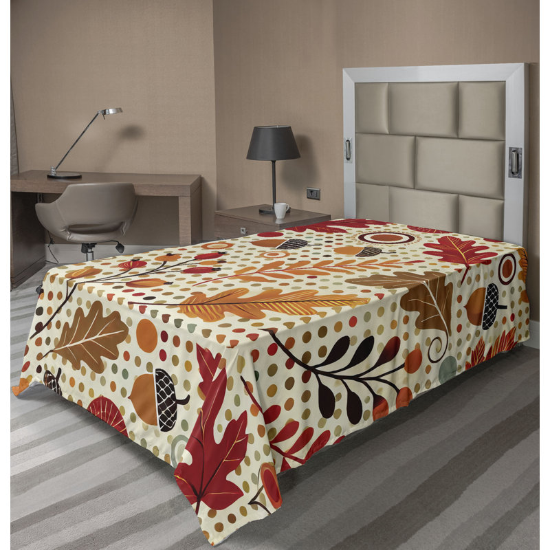 Drap plat moderne de style bohème Ambesonne, Drap plat pour lit simple TG, Rubis / jaune souci / motif floral / à pois cacao