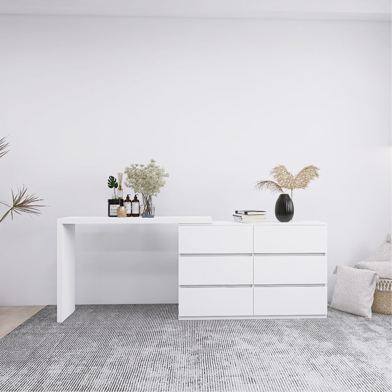 Commode polyvalente à 6 tiroirs avec bureau réglable et grand espace de rangement