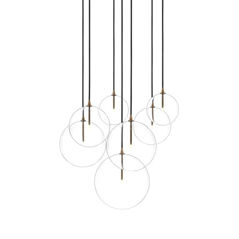 Cluster 7 - Light Chandelier, Clear Asymerical, Heritage Bronze Brass