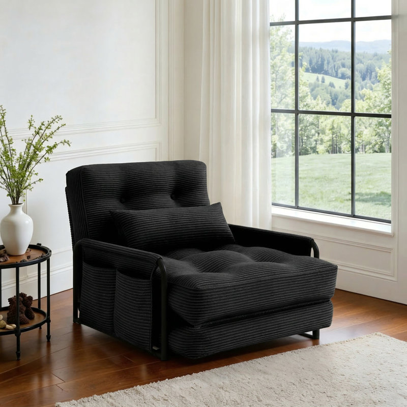 Foldable Single-Seat Sofa Bed With High-Resilience Density Foam Cushioning, Black