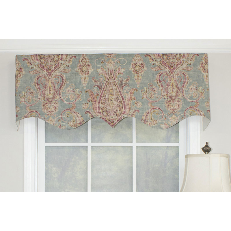 Maybelle Cotton Blend Damask Scalloped Window Valance, Chambray