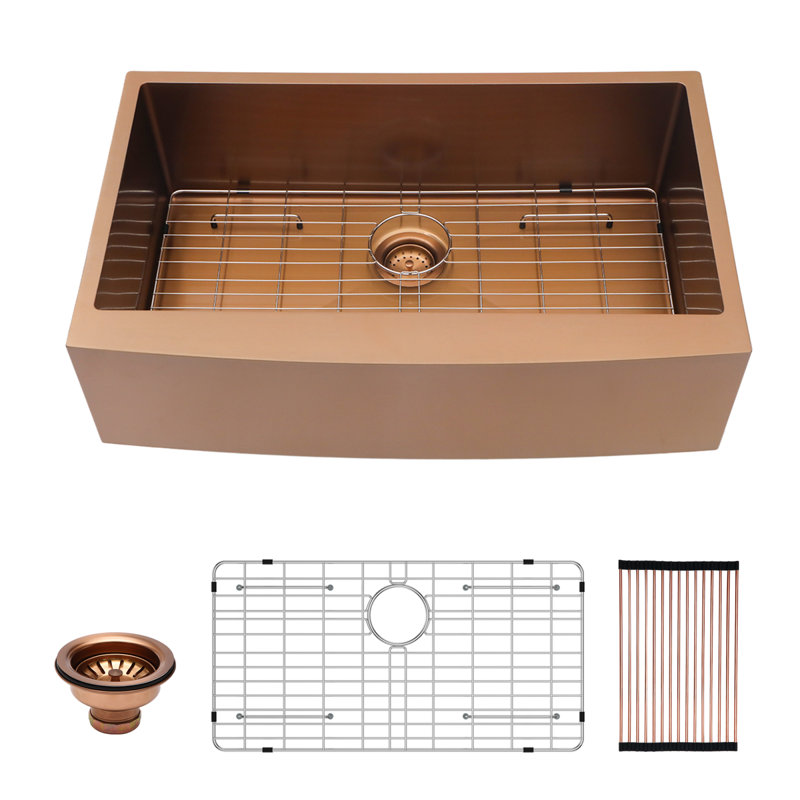 Évier de cuisine de ferme durable en acier inoxydable, finition or rose, style moderne, parfait pour la maison