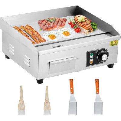 Plaque chauffante électrique de comptoir de 14 po, plaque de cuisson en acier inoxydable, surface antiadhésive, 1 600 W / 110 V, température réglable de 122 ° F à 572 ° F, utilisation dans une cuisine commerciale