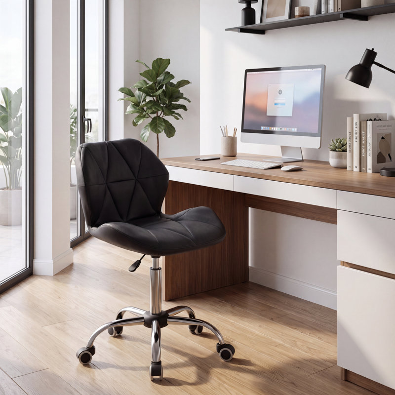 Muskoka Swivel Desk Chair Faux Leather With Adjustable Height, UKFR Certified, Black