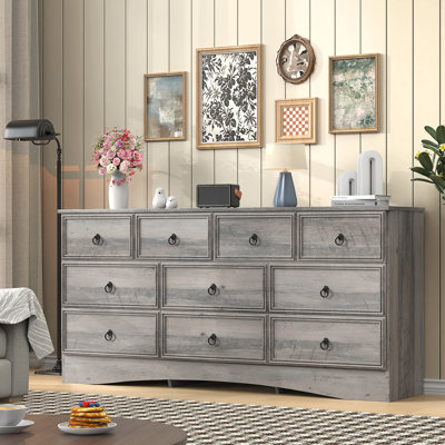63'' Dresser, Dresser for Bedroom with 10 Wood Drawers, Smooth Metal Rail, Large Storage Dresser Organizer for Bedroom Living Room