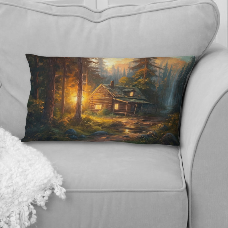 Coussin Forest Escape Cabin I - Landscape Cottage, H 12 po x l 20 po, Rectangulaire