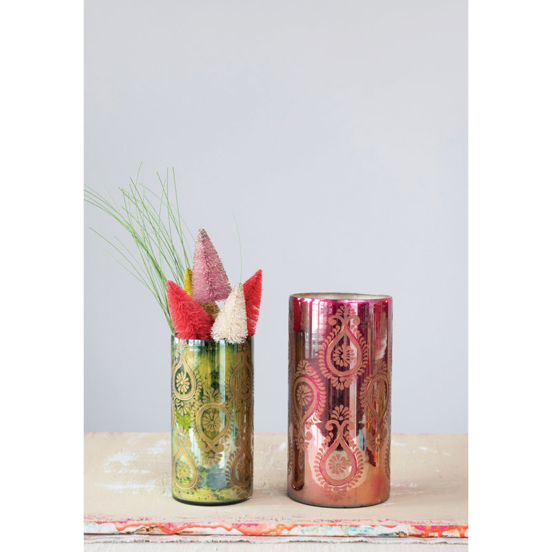Vase rond en verre au mercure gravé