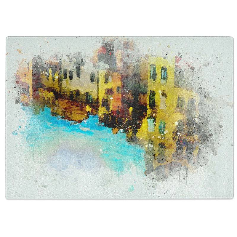 Tempered Glass Reflection of Houses in Girona Spain Chopping Board, 39 cm W x 28.5 cm L