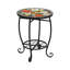 Table d'appoint d'extérieur pour patio, table de bout de patio ronde avec tablette de rangement et structure en métal pour balcon, jardin et porche