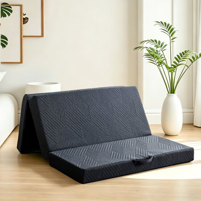 Tri-Folding Memory Foam Mattress – Medium Firm, Cooling Ice Silk With Graphene, Removable Washable Cover, Portable Travel Sleep Pad With Storage Bag & Handles, Dark Gray