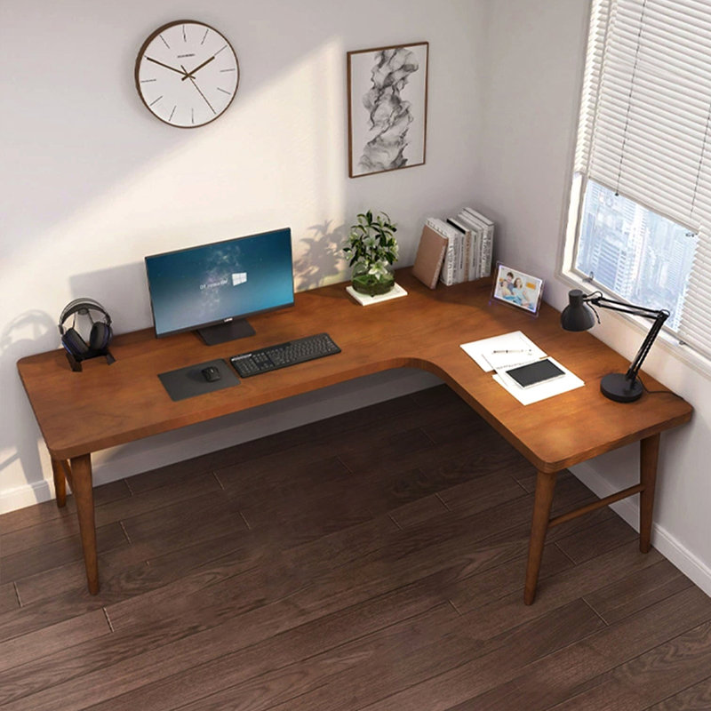 Bureau en bois de noyer en L massif, Retour à droite, H 29,33 po x l 62,6 po x P 39,37 po