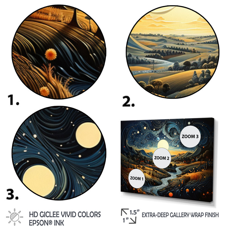 «Countryside Starry Countryside Night II», reproduction sur toile, H 24 po x l 32 po x P 1 po, Cadre naturel flottant