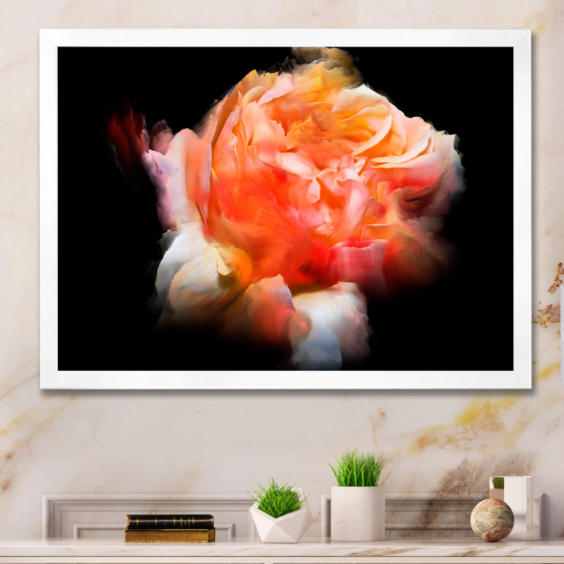 «Orange Dark Fractal Flower Ii», reproduction de cadre photo sur toile, H 8 po x l 12 po x P 1 po, Cadre photo blanc