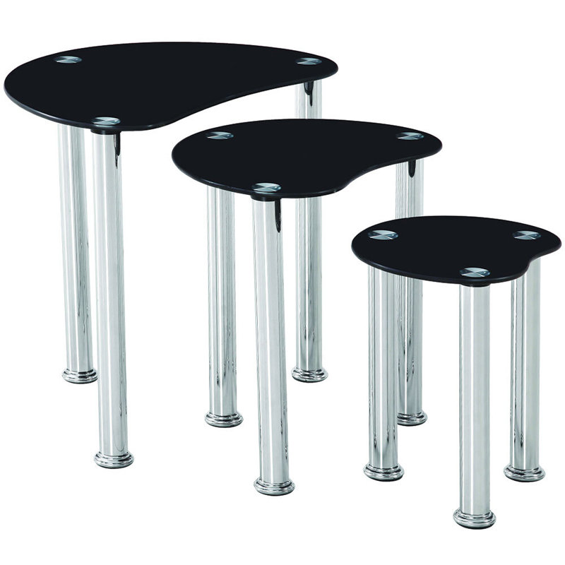 Vida Cara Glass Top Nesting Tables, Black