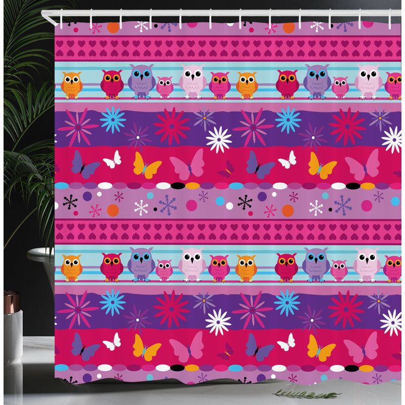 Ambesonne Owl Shower Curtain Cartoon Owls and Flowers  Multicolor, 84"H x 69"W