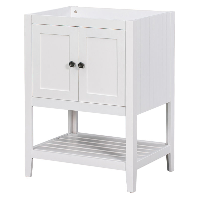 Base de meuble-lavabo 24 po seulement, armoire de rangement avec portes et tablette ouverte, Blanc