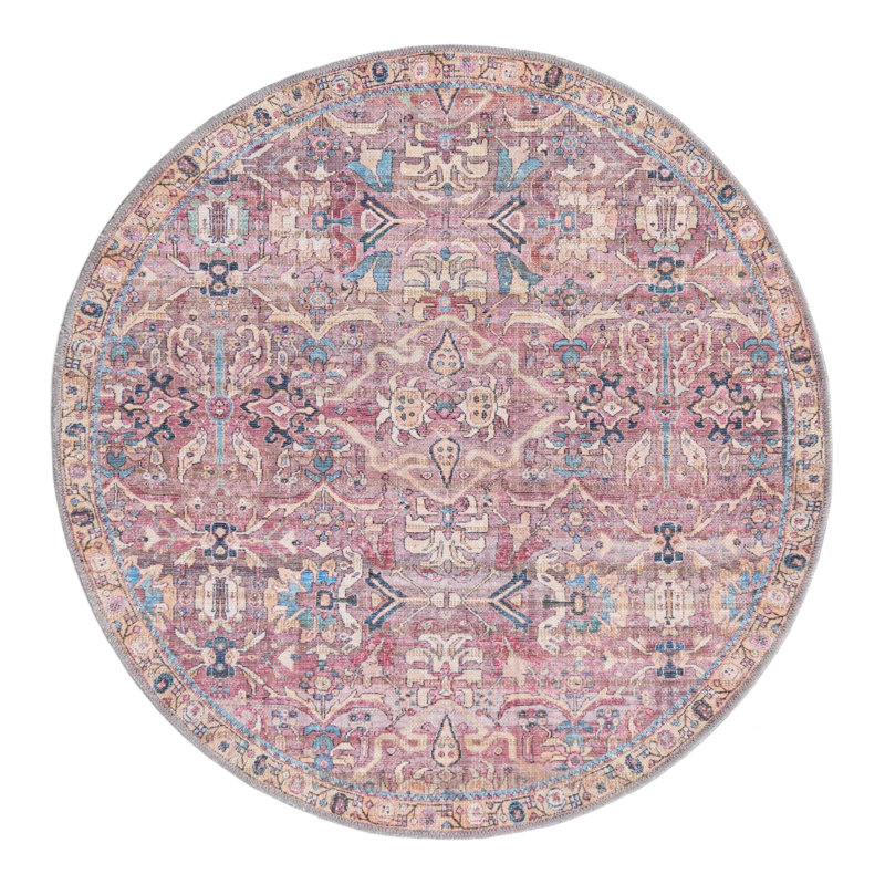 Tapis rose tissé à la machine Gwaltney, Rond 4 pi 1 po x 4 pi 1 po
