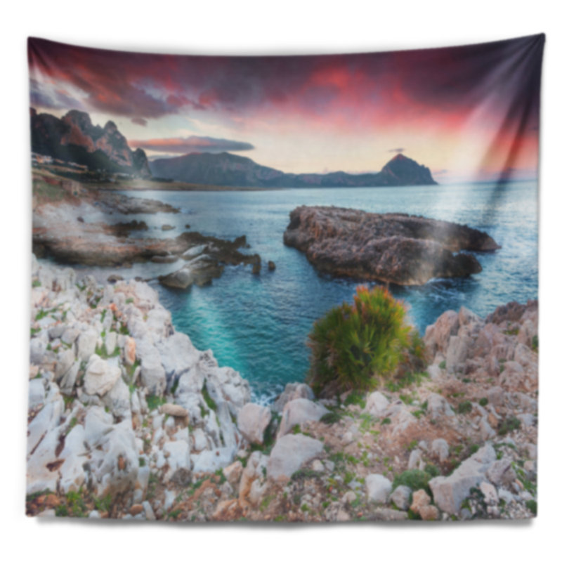 Paysage, réserve naturelle, tapisserie de Monte Cofano, H 50 po x l 60 po